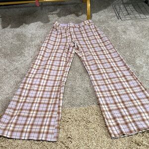 Free People Plaid Trousers in Brown and Cream